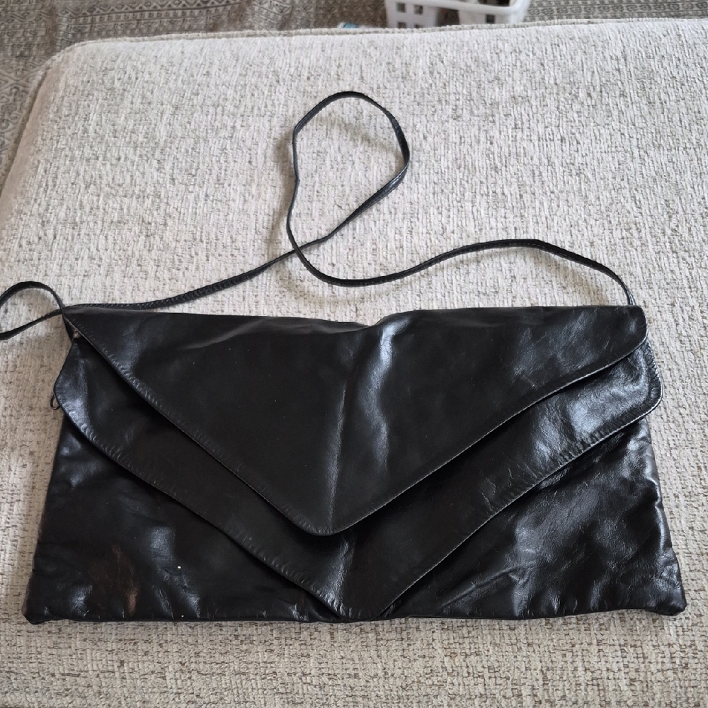 Oversized Vintage Black Leather Clutch Bag